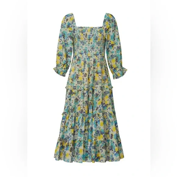 LoveShackFancy Floral Capri Smocked Midi Dress Size L - Picture 1 of 2